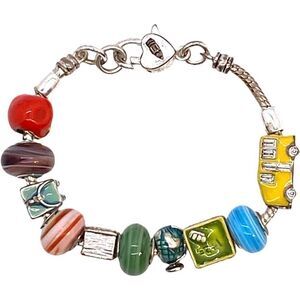 Teacher Charm Bracelet Silver Tone Multiple Charms School Theme Women’s 8 inches